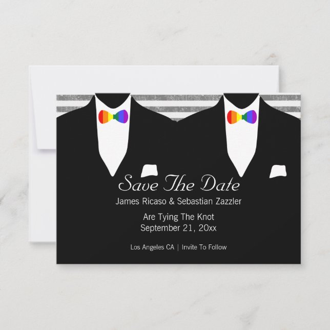 Rainbow Bow Krawatte Gay Save the Date Hochzeit (Vorderseite)