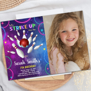 Rainbow Bowling Birthday Einladungen mit Foto