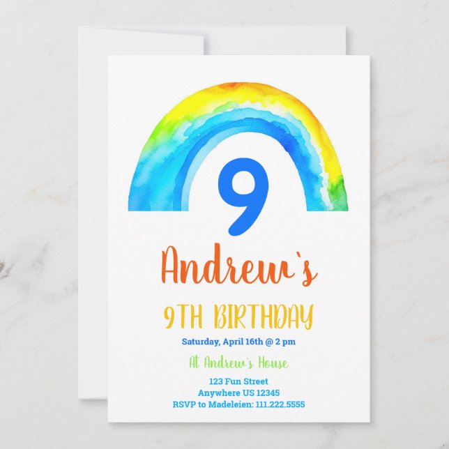 Rainbow Boys 9. Geburtstag Einladung (Vorderseite)