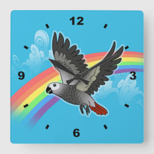Rainbow bridge african grey parrot quadratische wanduhr