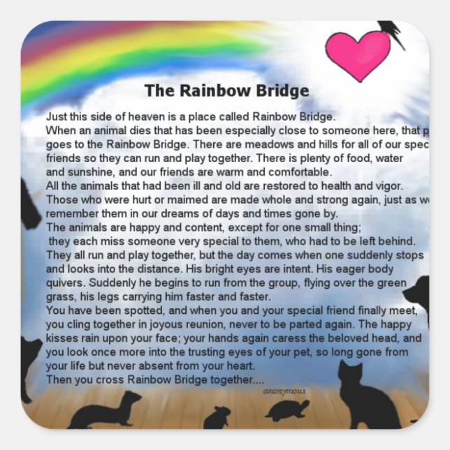 Rainbow Bridge Gedicht Quadratischer Aufkleber (Vorderseite)