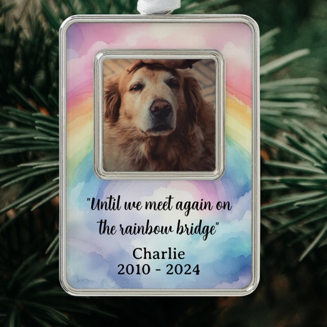 Rainbow Bridge Memorial Pet Loss Rahmen-Ornament Silber (Until we meet again on the rainbow bridge)