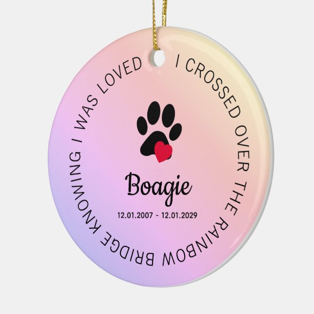 Rainbow Bridge Paw Print Personalized Pet Memorial Keramik Ornament (Links)