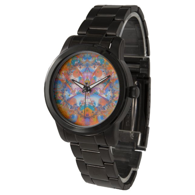 Rainbow Bridge Psychedelic Fraktal Armbanduhr (Schrägansicht)