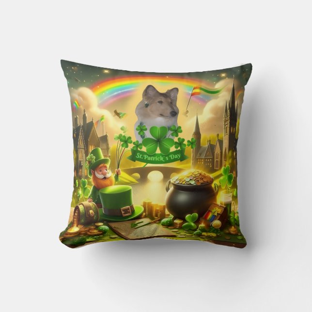 Rainbow Bridge Sable Collie am St. Patrick's Day Kissen (Vorderseite)
