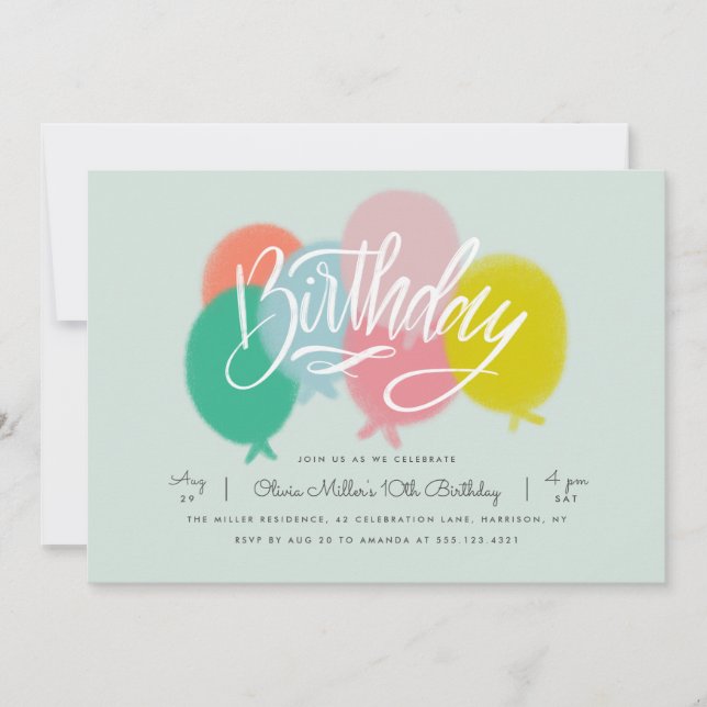 Rainbow Bright Balloons Geburtstagsparty Minze Einladung (Vorderseite)