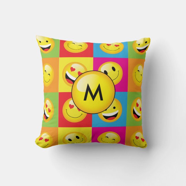 Rainbow Bright Monogram Emoji Art Pattern Kissen (Vorderseite)