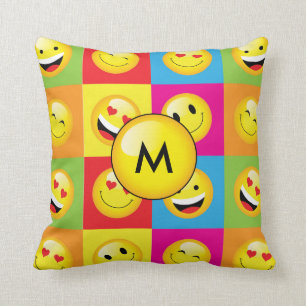 Rainbow Bright Monogram Emoji Art Pattern Kissen