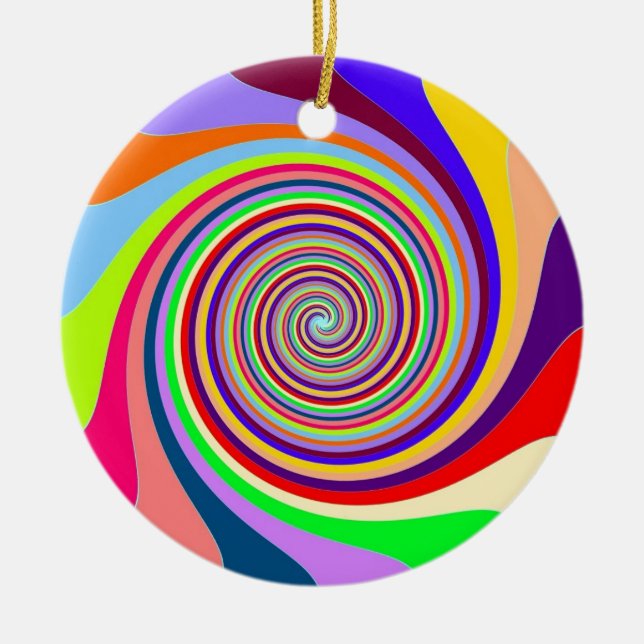 Rainbow bright psychedelic pop art candy swirl keramik ornament (Vorne)
