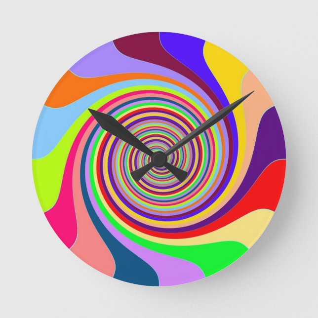 Rainbow bright psychedelic pop art candy swirl runde wanduhr (Vorderseite)