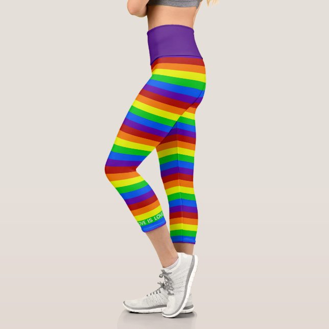 Rainbow Bright Striping Gay Pride Liebe ist Liebe Capri Leggings (Links)