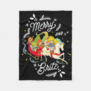 Rainbow Brite Christmas Merry und Brite Sleigh Rid Fleecedecke