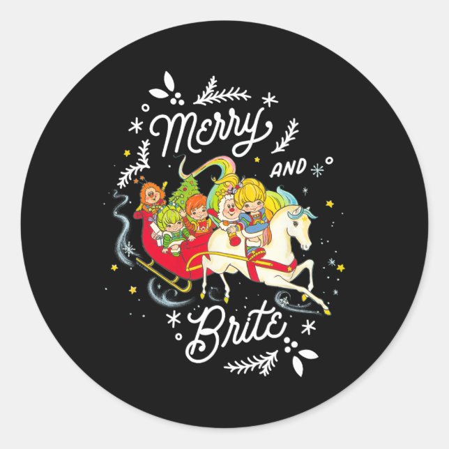 Rainbow Brite Christmas Merry und Brite Sleigh Rid Runder Aufkleber (Vorderseite)