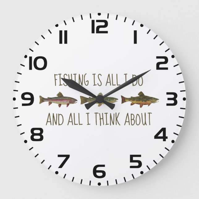 Rainbow Brown Brook Trout Fishing Quote Große Wanduhr (Vorderseite)
