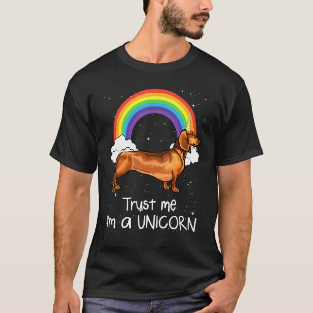 Rainbow Brown Dackel Vertraue mir im Einhornhund T-Shirt (Vorderseite)