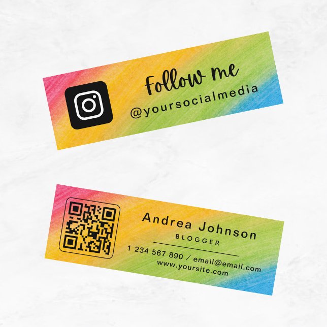 Rainbow Brushstrokes Instagramm folgen QR-Code Mini Visitenkarte (Von Creator hochgeladen)