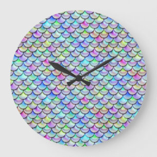 Rainbow Bubble Mermaid Scales Große Wanduhr