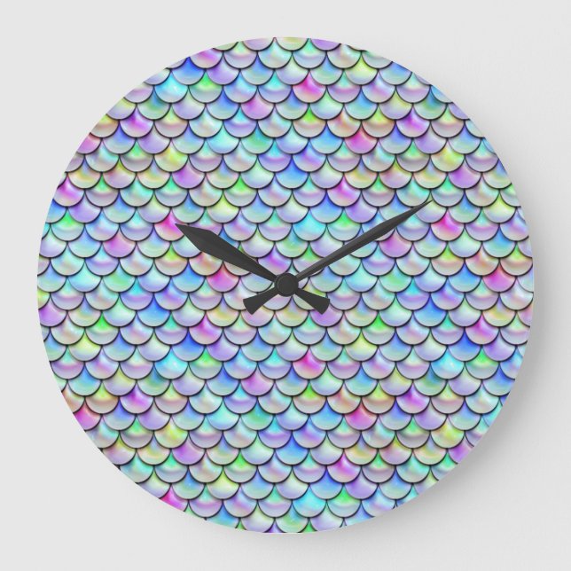 Rainbow Bubble Mermaid Scales Große Wanduhr (Vorderseite)