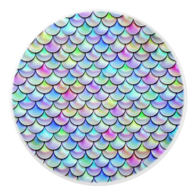 Rainbow Bubble Mermaid Scales Keramikknauf (Vorderseite)
