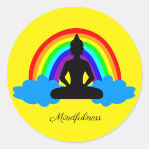 Rainbow Buddha & Mindfulness Yoga/Meditation Runder Aufkleber