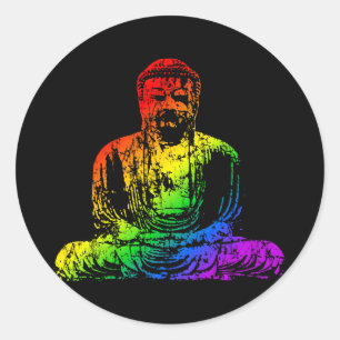 Rainbow Buddha Statue Runder Aufkleber