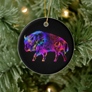 Rainbow Buffalo Bison Keramik Ornament