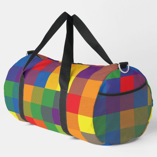 Rainbow Buffalo Karo Prix Kariert farbenfroh groß Duffle Bag (Rechte Ecke)