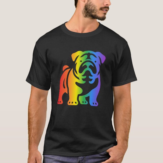 Rainbow Bulldog Dog Lover T-Shirt (Vorderseite)
