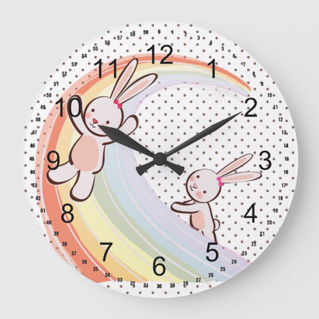 Rainbow Bunnies Große Wanduhr (Vorderseite)