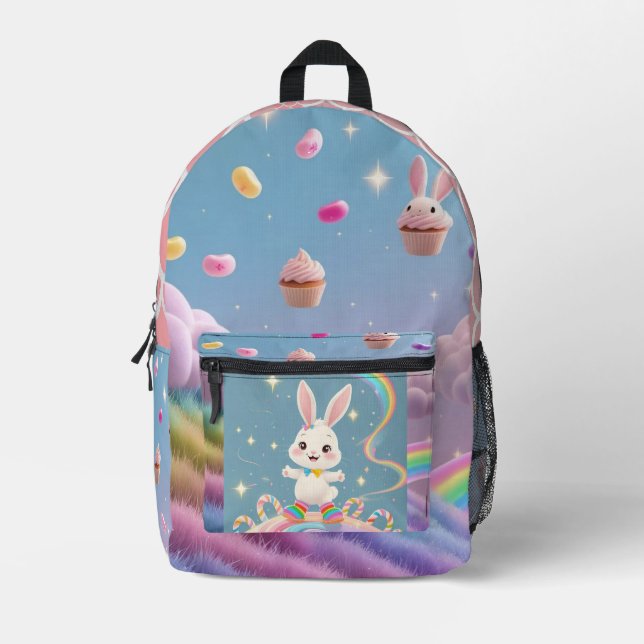 Rainbow Bunny Adventure - Kids Backpack Bedruckter Rucksack (Vorderseite)