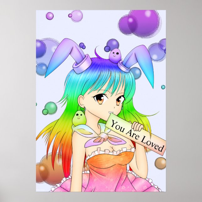 Rainbow Bunny Anime Girl Poster (Vorne)