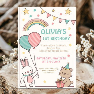 Rainbow Bunny Birthday Celebration Einladung