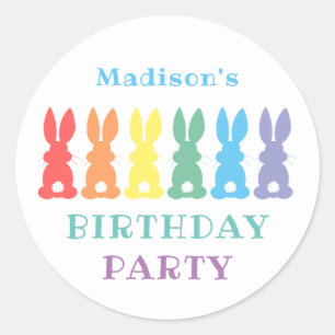 Rainbow Bunny Rabbit Kids Personalisiertes Party Runder Aufkleber