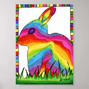Rainbow Bunny Rabbit Mini Folk Poster