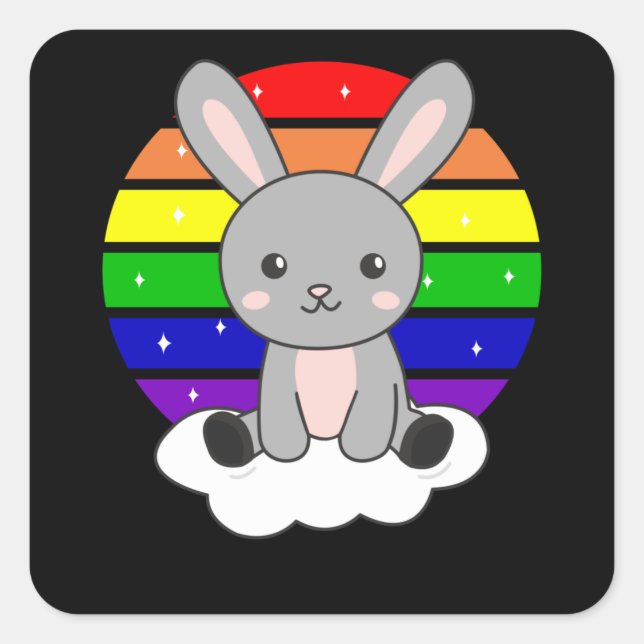 Rainbow Bunny Sweet Kanbits for Children Quadratischer Aufkleber (Vorderseite)