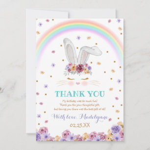 Rainbow Bunny Wunny Floral Bunny Birthday Dankeskarte