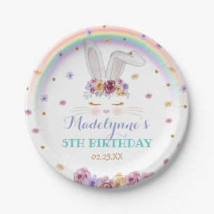 Rainbow Bunny Wunny Floral Bunny Birthday Pappteller