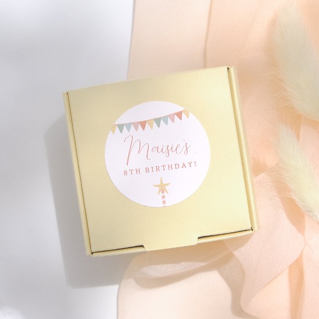 Rainbow Bunting & Star Candle Birthday Party Runder Aufkleber (Von Creator hochgeladen)