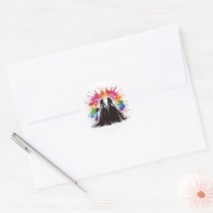 Rainbow Burst Brides Runder Aufkleber