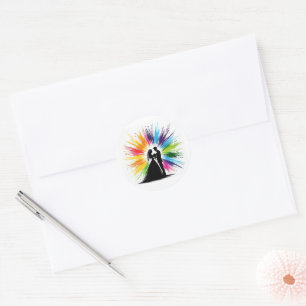 Rainbow Burst Couple Runder Aufkleber