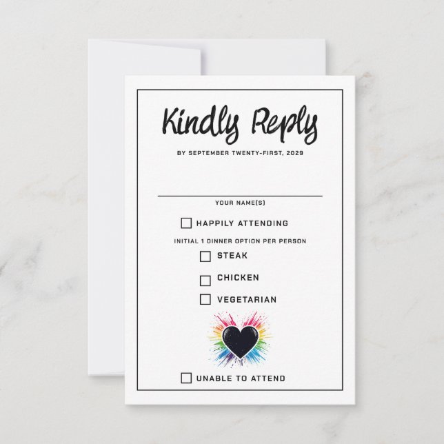 Rainbow Burst Food Choice RSVP Card (Vorderseite)