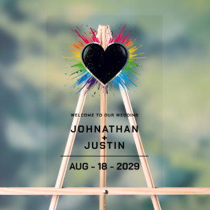 Rainbow Burst Heart Wedding Willkommen Acrylschild
