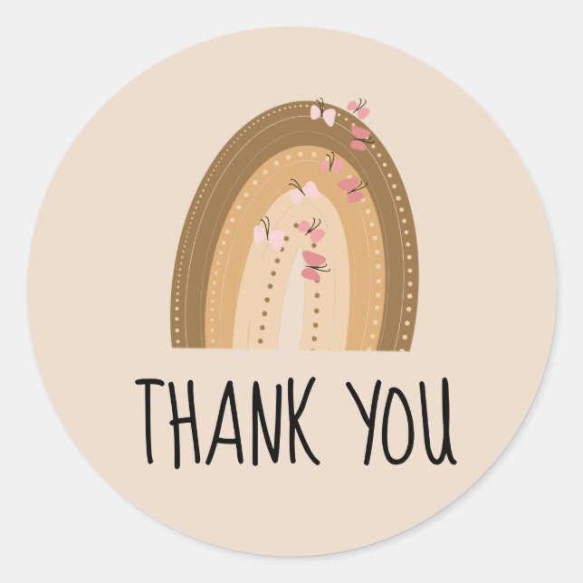 Rainbow Butterfells Bohemische Hand Drawn Geburtst Runder Aufkleber (Vorderseite)