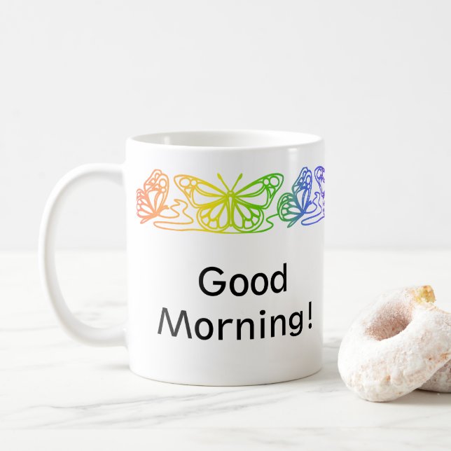 Rainbow Butterfells Border Personalized Mug Kaffeetasse (Mit Donut)