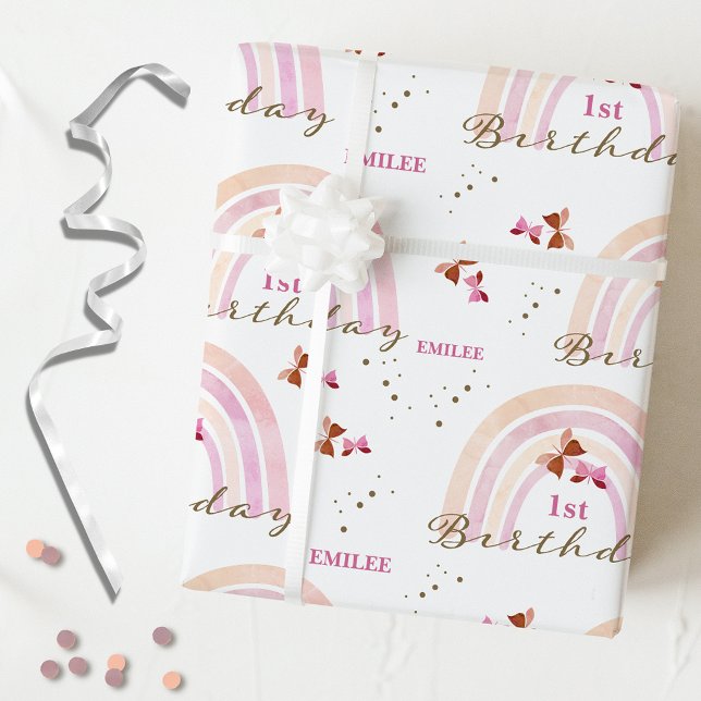 Rainbow Butterfells Geburtstag Pastel Pinks Geschenkpapier (Von Creator hochgeladen)