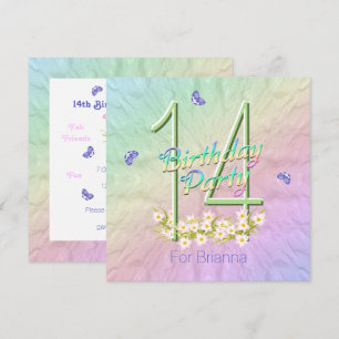 Rainbow Butterflies 14. Geburtstagsparty Einladung