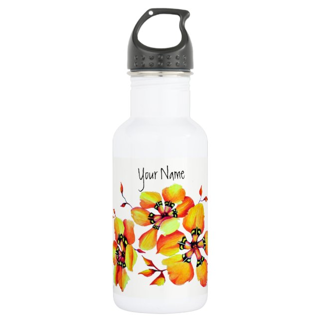 Rainbow Butterflies mit Watercolor Stilvolle Blume Edelstahlflasche (Vorderseite)