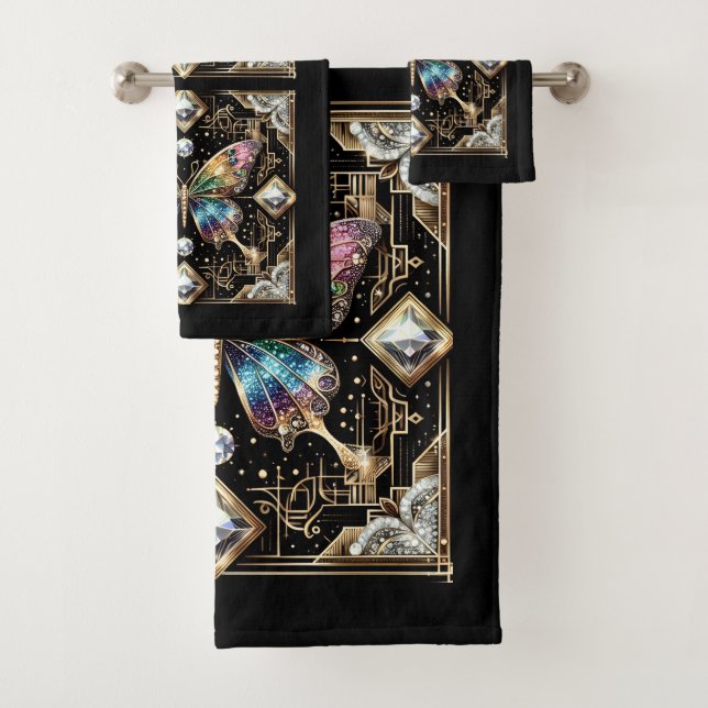Rainbow Butterfly Art Deco Art Nouveau Badhandtuch Set (Insitu)