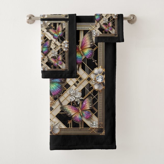 Rainbow Butterfly Art Deco Art Nouveau Badhandtuch Set (Insitu)