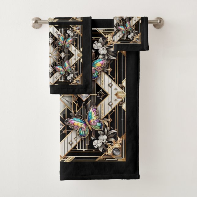 Rainbow Butterfly Art Deco Art Nouveau Badhandtuch Set (Insitu)